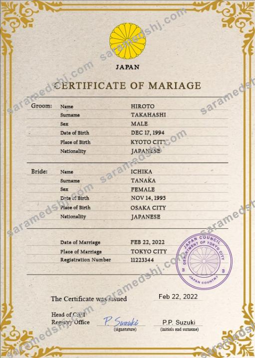 Japan marriage certificate PSD template